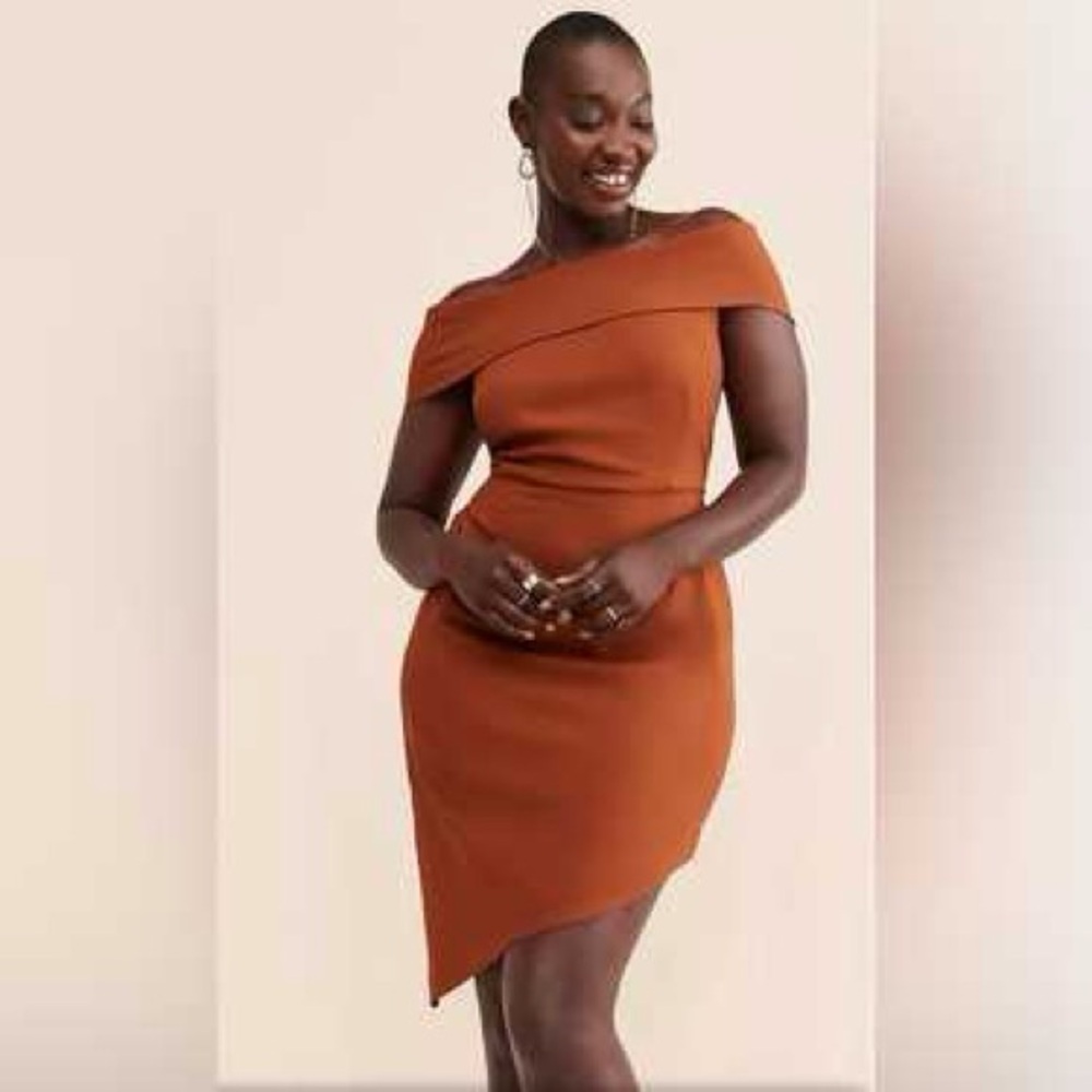 HUTCH - Anthropology - Off-Shoulder Rust Orange Asymmetrical Dress